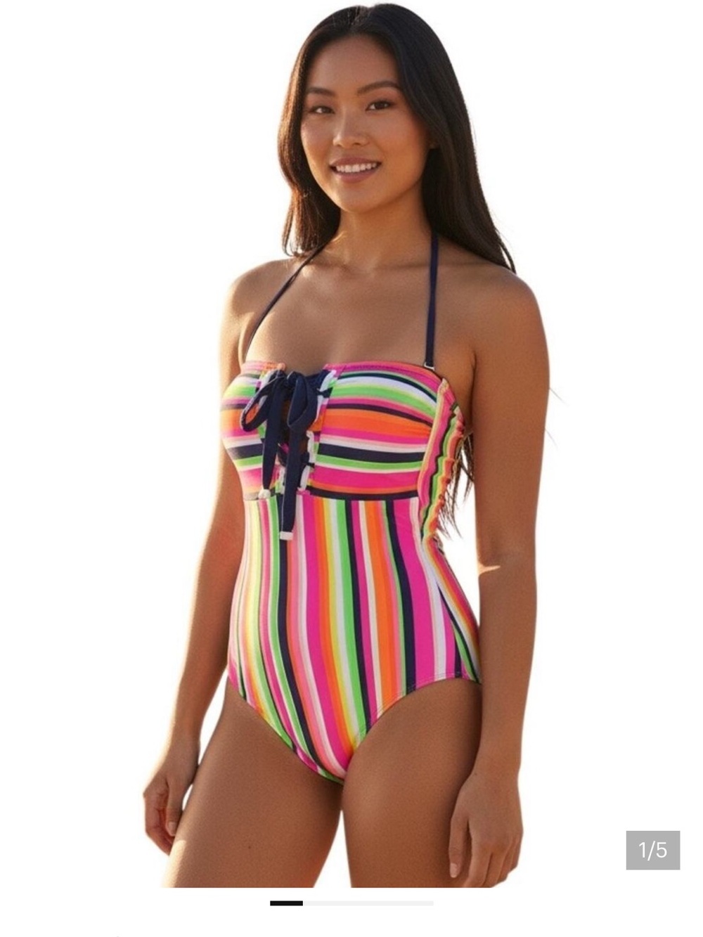 Trina Turks anniversary stripe bathing suit NWT